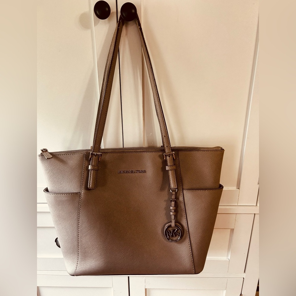 Michael Kors Grey Tote with Structured Design and MK Charm